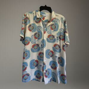 Zaba Lightweight Moroccan Men’s L Colorful Summer Collared Geometric Circles EUC